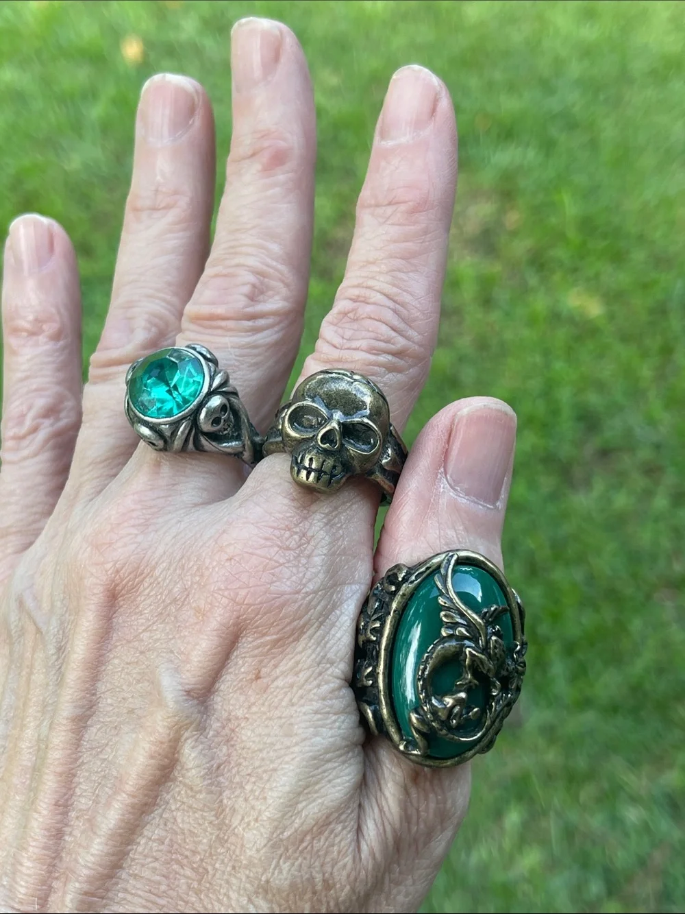 Disney Men's Pirate Jack Sparrow Teal Accent Skull and Dragon Cameo 3 Ring Set